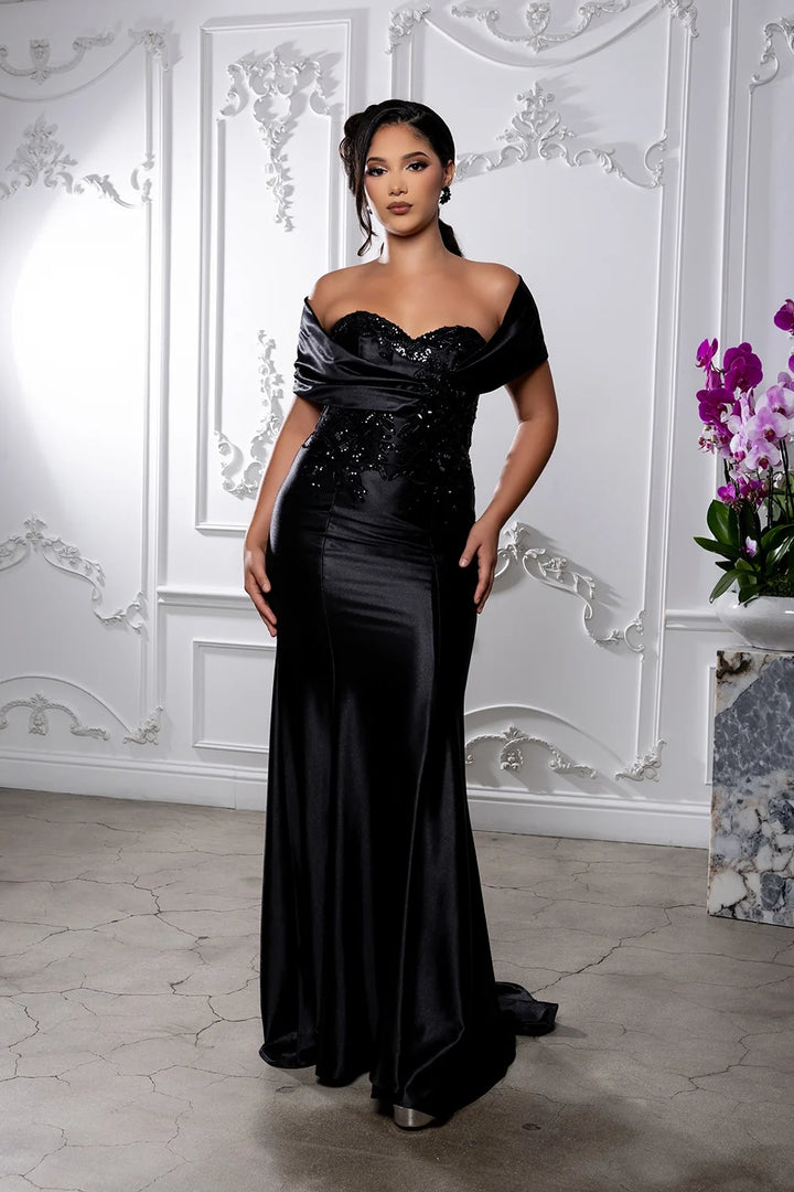 Fitted Off Shoulder Gown by May Queen MQ2174