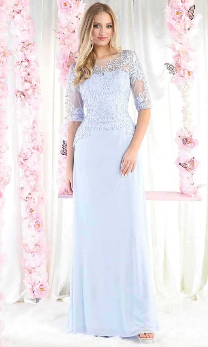 Applique Mid-Sleeve A-line Gown by May Queen MQ1979