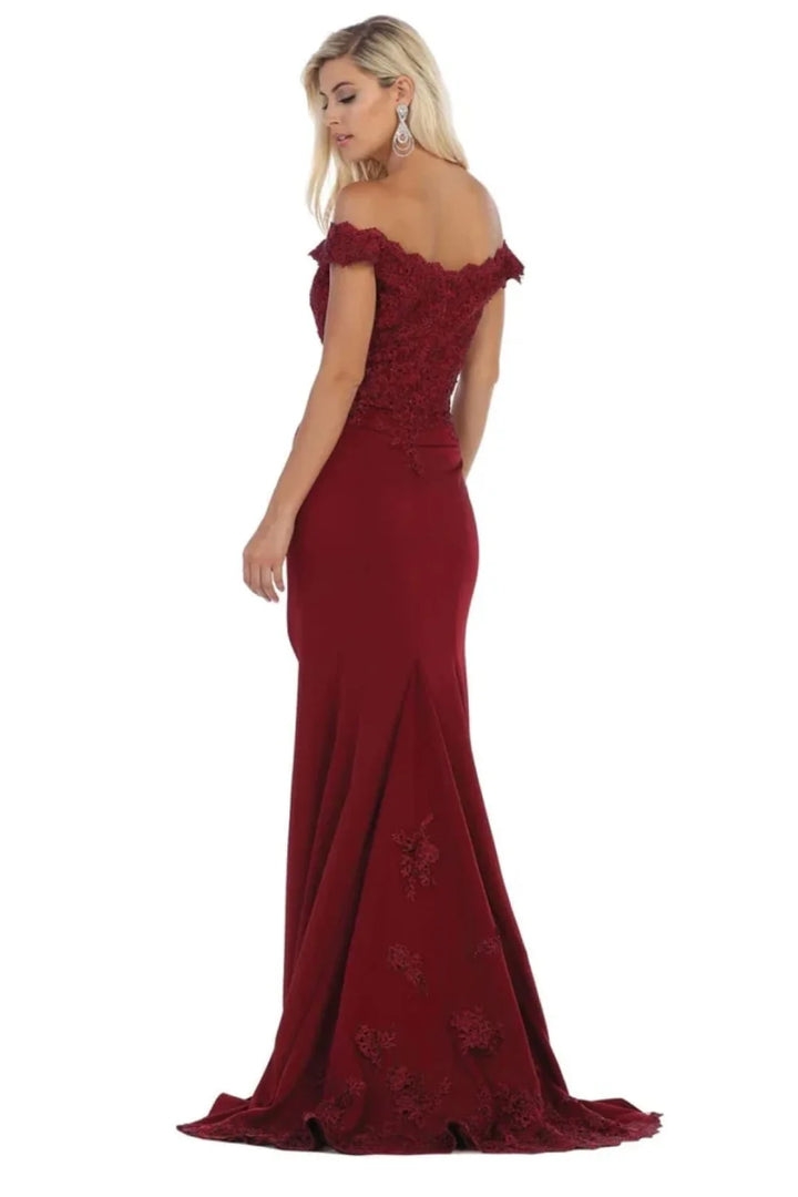 Applique Off Shoulder Gown by May Queen MQ1675