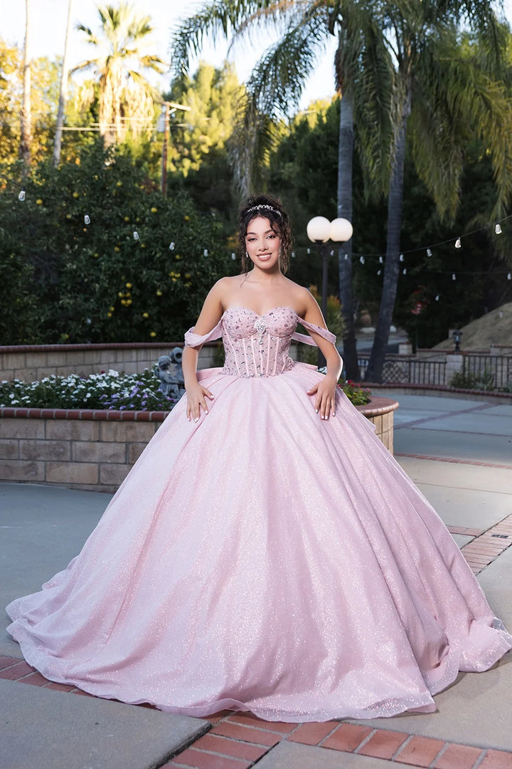 Beaded Off Shoulder Ball Gown by May Queen LK281