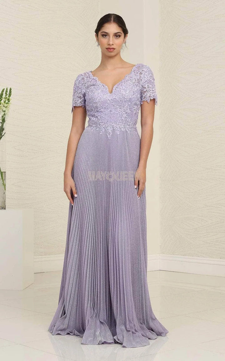 Pleated Short Sleeve A-line Gown by May Queen MQ1902