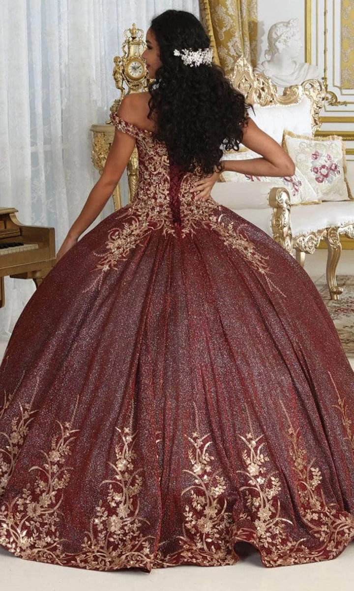 Metallic Off Shoulder Ball Gown by May Queen LK220