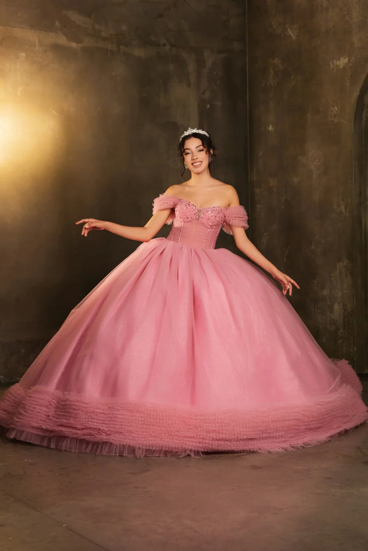 Off Shoulder Ruffled Ball Gown by May Queen LK266