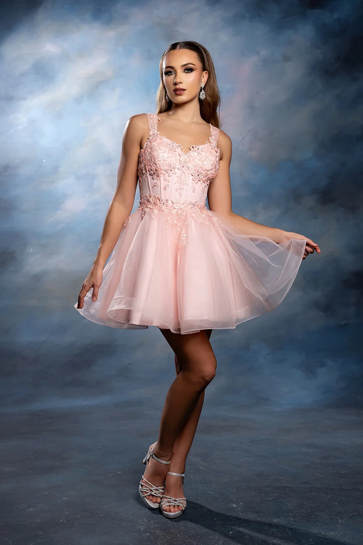 3D Floral Short Sleeveless Dress by May Queen MQ2225