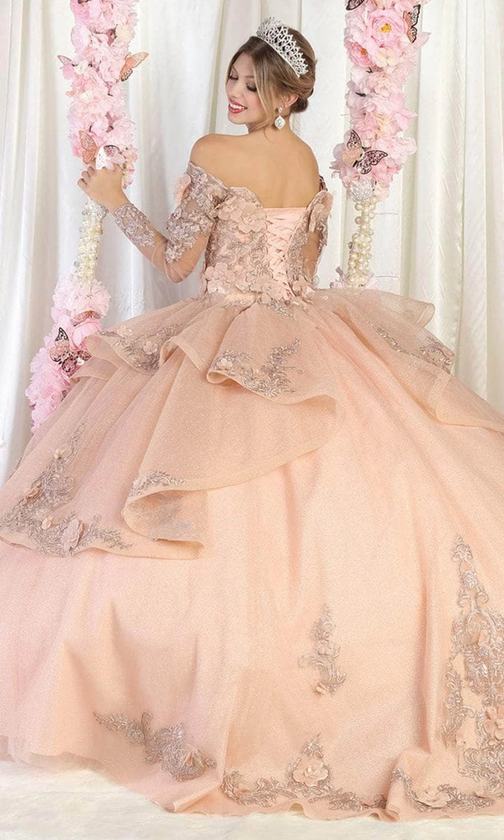 Off Shoulder Long Sleeve Ball Gown by May Queen LK189