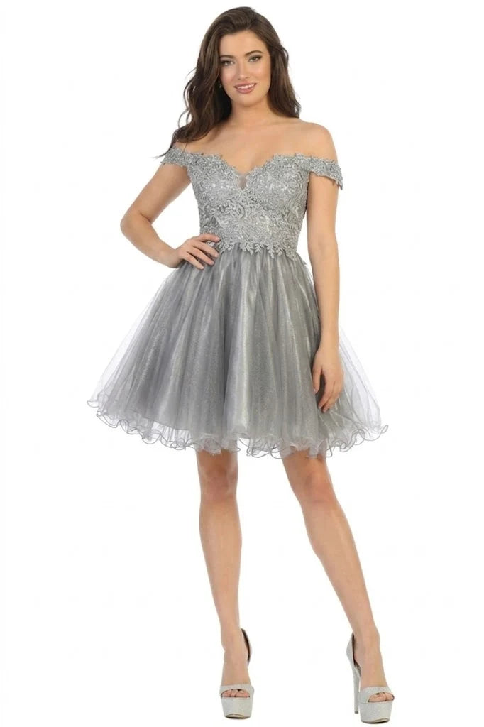 Short Off Shoulder Ruffled Dress by May Queen MQ1663