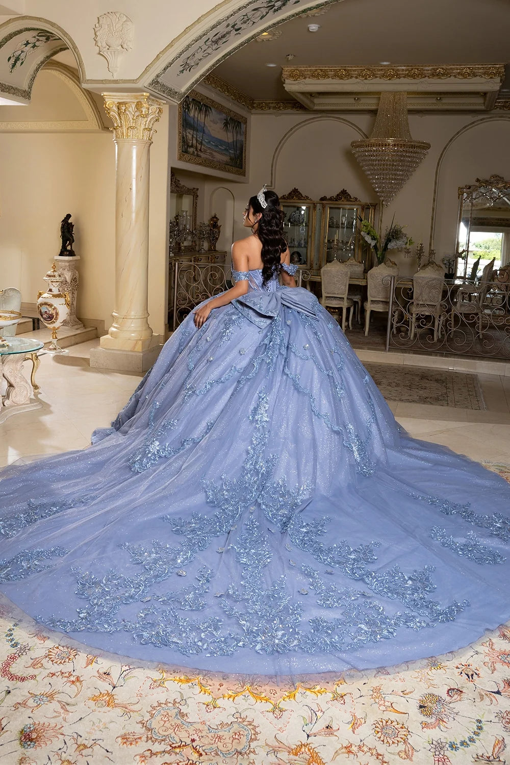 Applique Off Shoulder Ball Gown by May Queen LK283