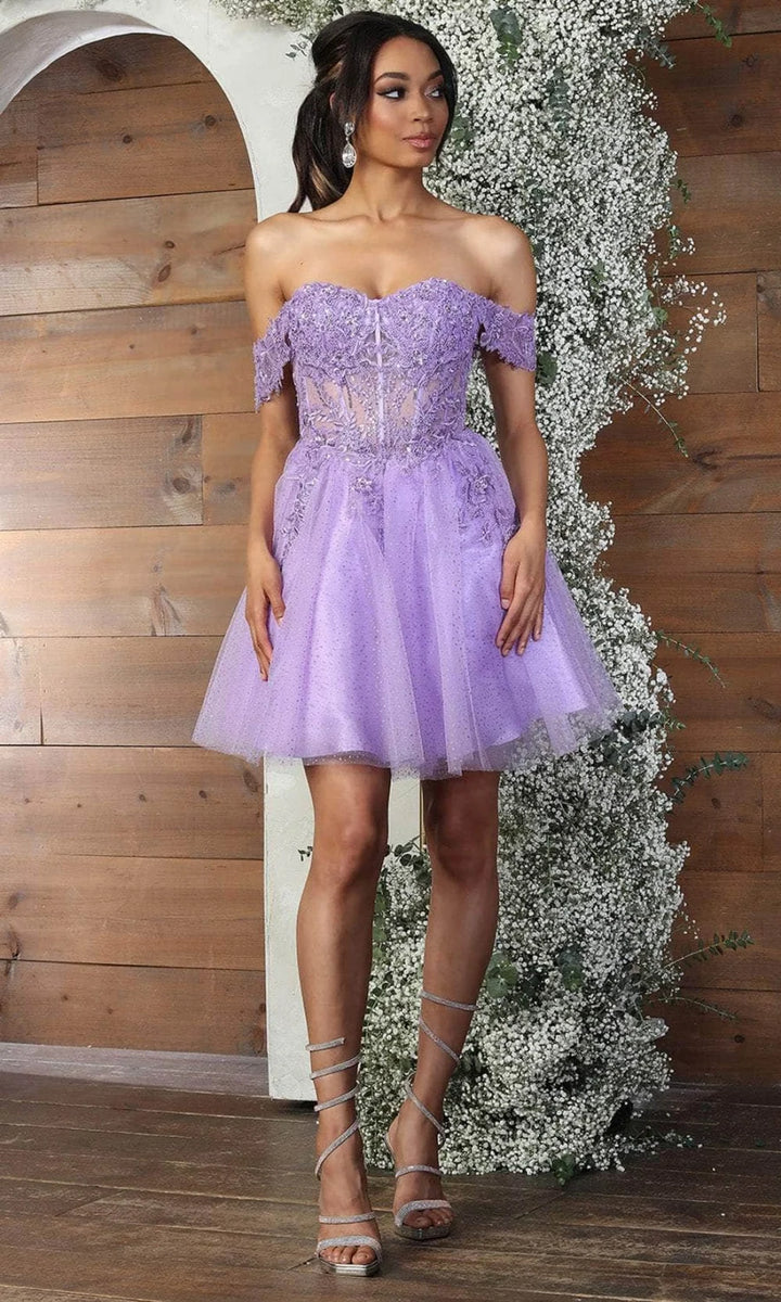 Applique Short Off Shoulder Dress by May Queen MQ2080
