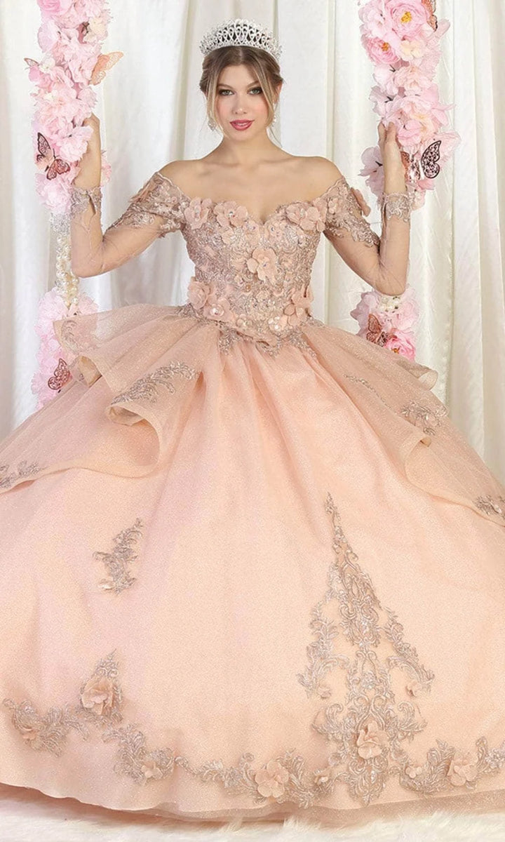 Off Shoulder Long Sleeve Ball Gown by May Queen LK189