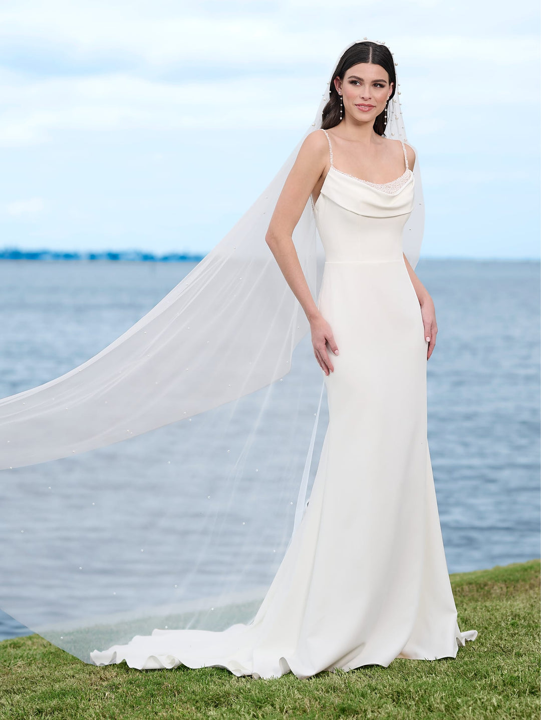 Crepe Cowl Bridal Gown by Adrianna Papell 45001
