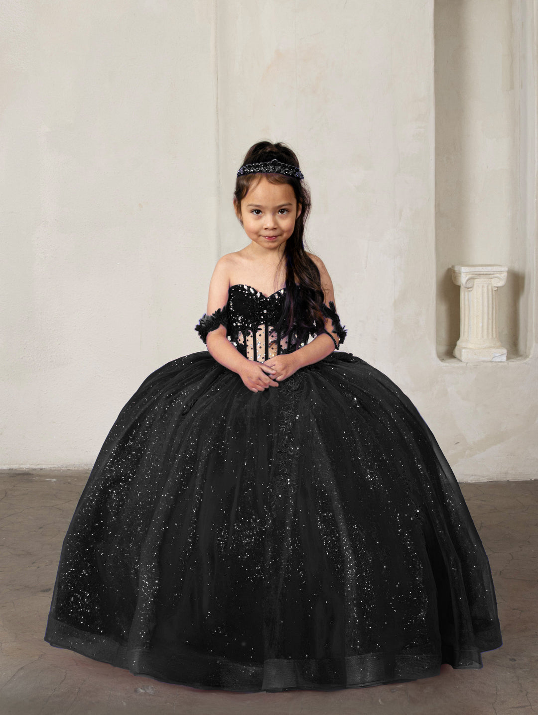 Girls 3D Floral Sheer Corset Gown by Calla SCK-328