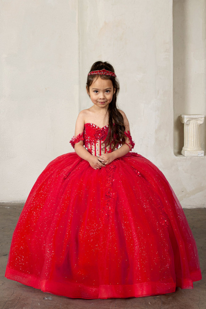 Girls 3D Floral Sheer Corset Gown by Calla SCK-328