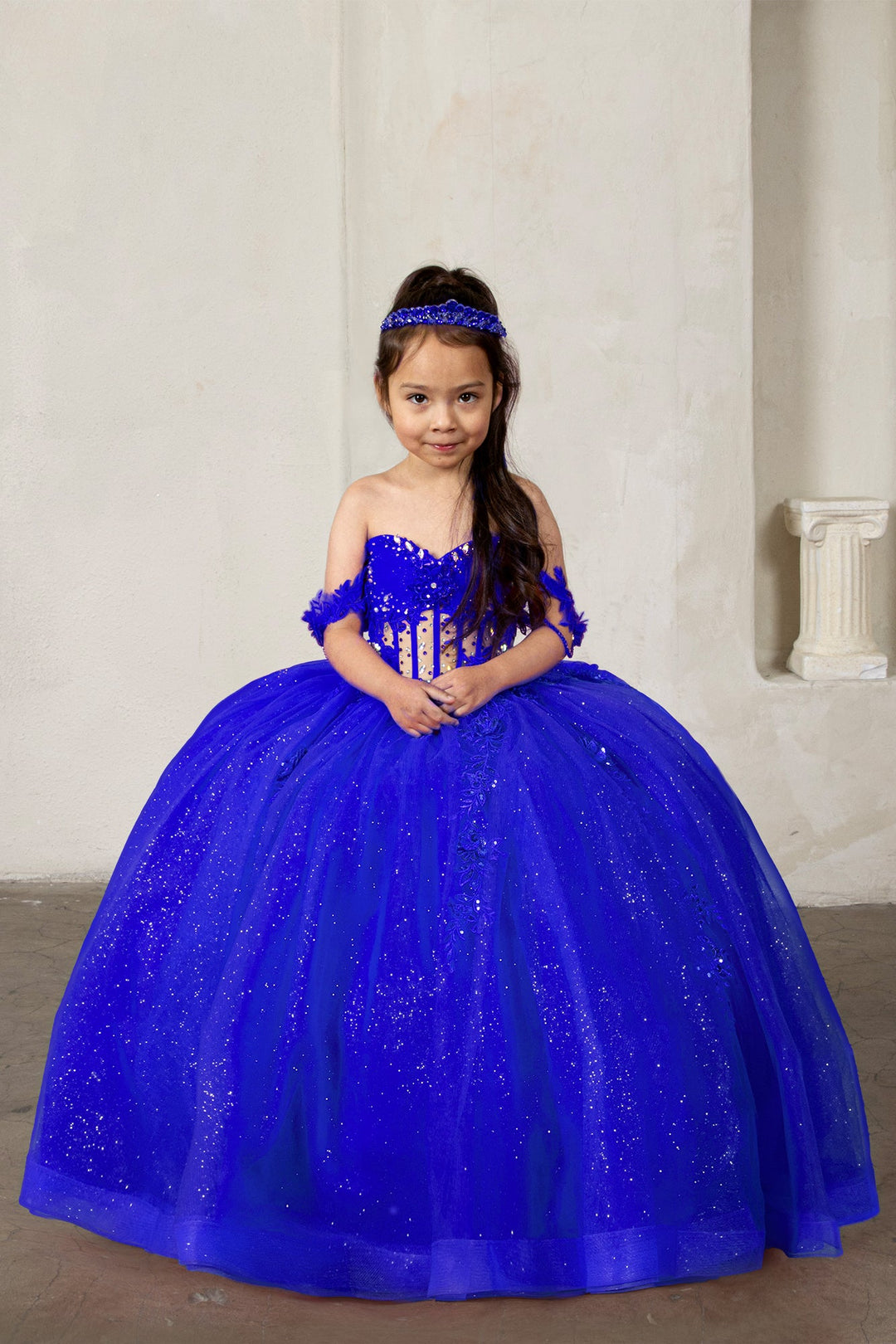 blue dress for 10 years old girl Trendy Royal Blue Tulle Princess Kids Ball Prom Gown GCHK212
