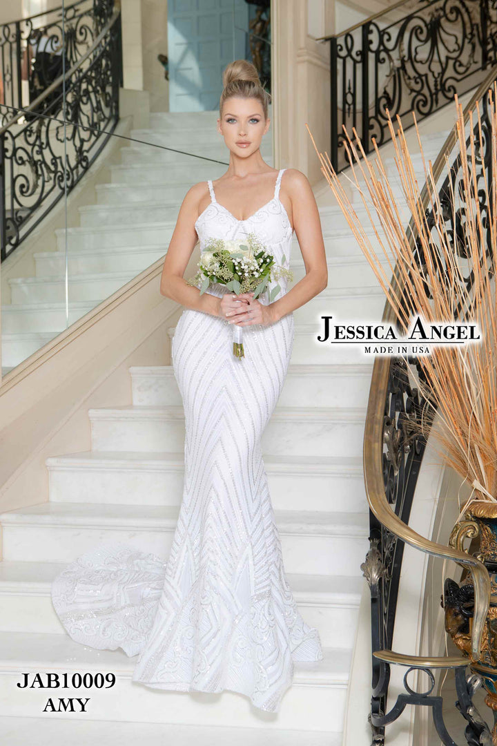 Beaded V-Neck Bridal Gown by Jessica Angel 10009