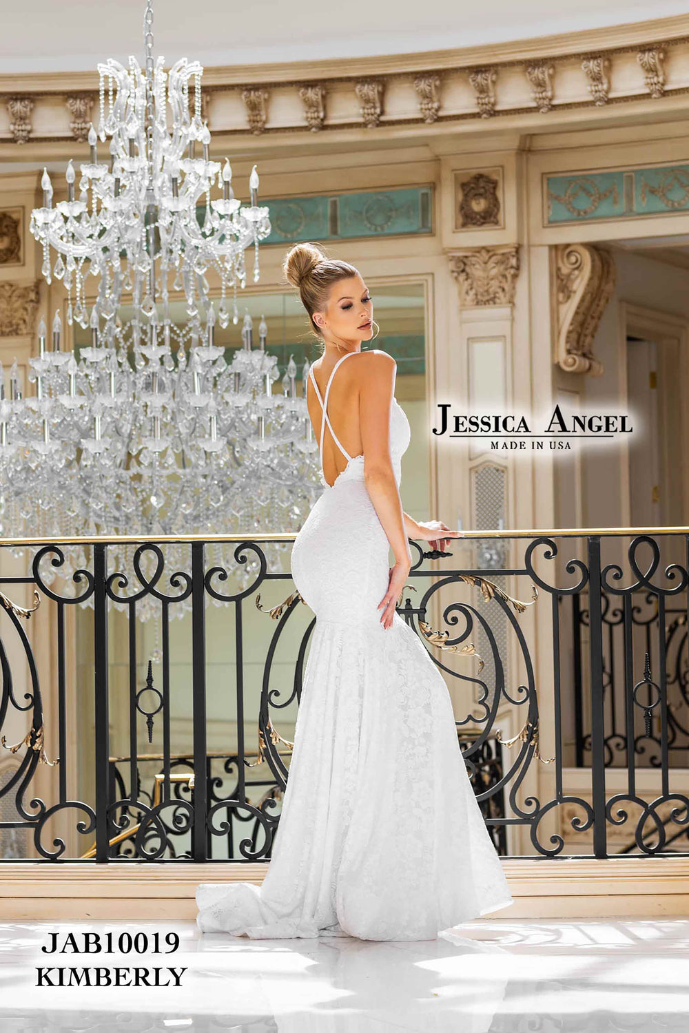 Lace V-Neck Bridal Gown by Jessica Angel 10019 7XL / White Lace V-Neck Bridal Gown by Jessica Angel 10019 7XL / White