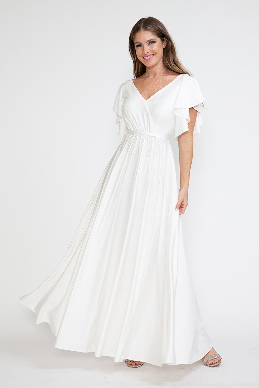 Ruffled Short Sleeve A-line Gown by Lenovia 5277