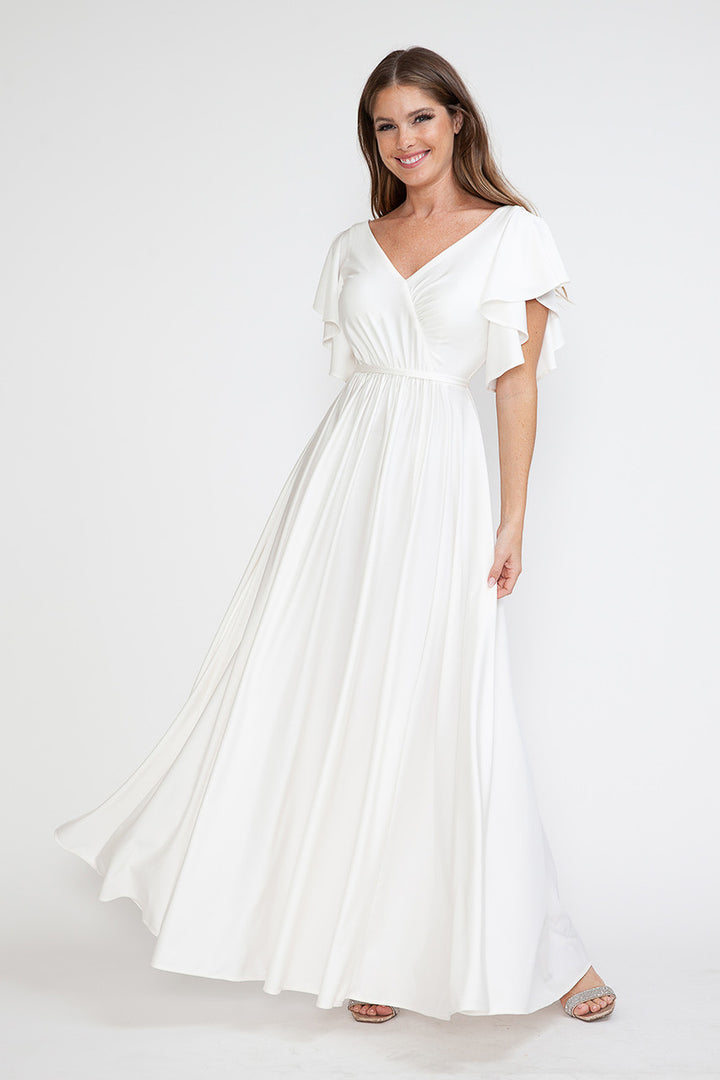 Ruffled Short Sleeve A-line Gown by Lenovia 5277