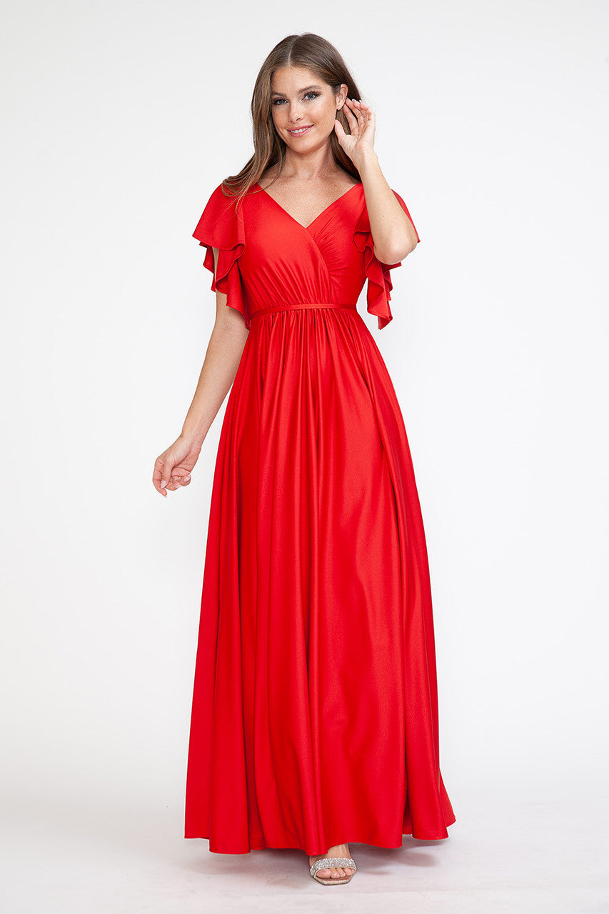 Ruffled Short Sleeve A-line Gown by Lenovia 5277