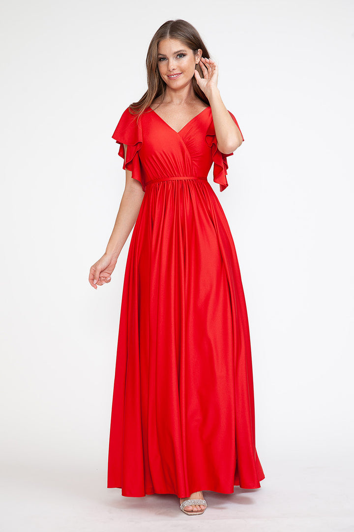 Ruffled Short Sleeve A-line Gown by Lenovia 5277