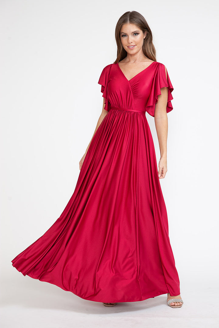 Ruffled Short Sleeve A-line Gown by Lenovia 5277