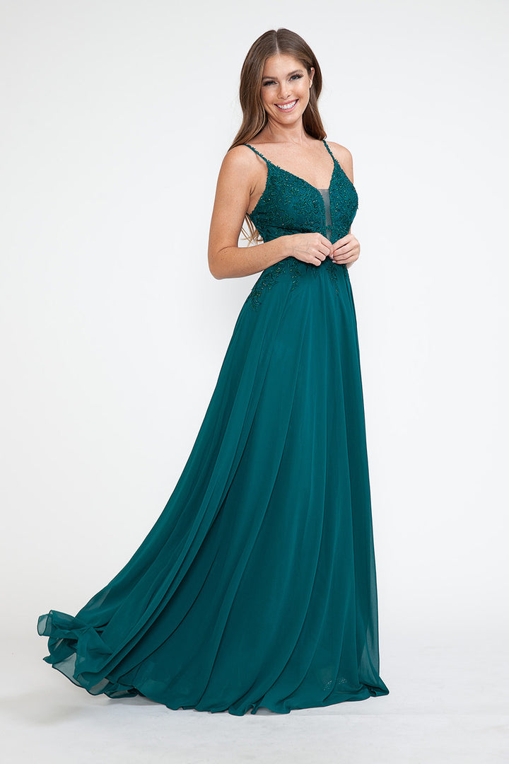 Applique Chiffon V-Neck A-line Gown by Lenovia 8185