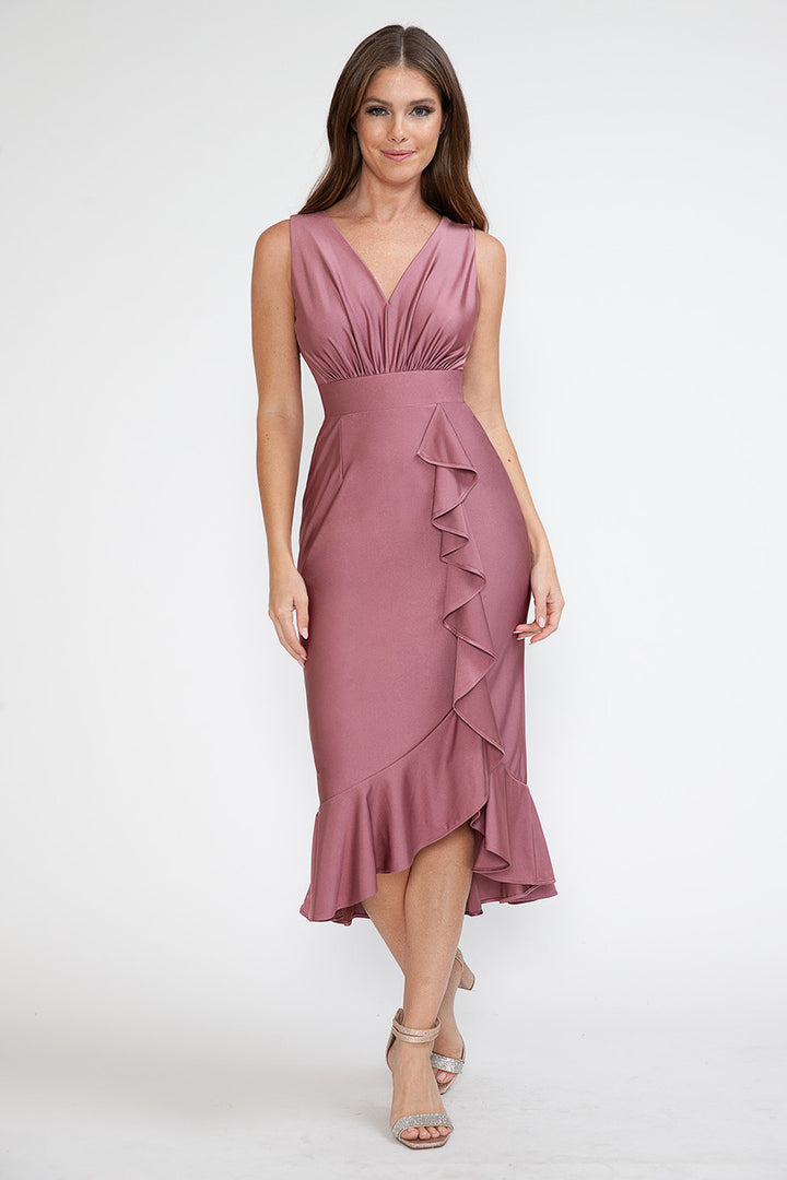 Sleeveless Ruffled Midi Dress by Lenovia 5280