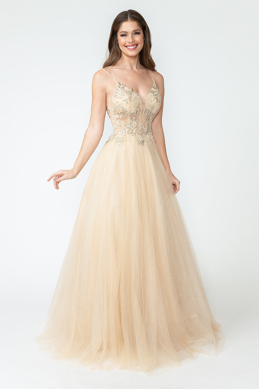 Applique Sleeveless A-line Gown by Lenovia 8182