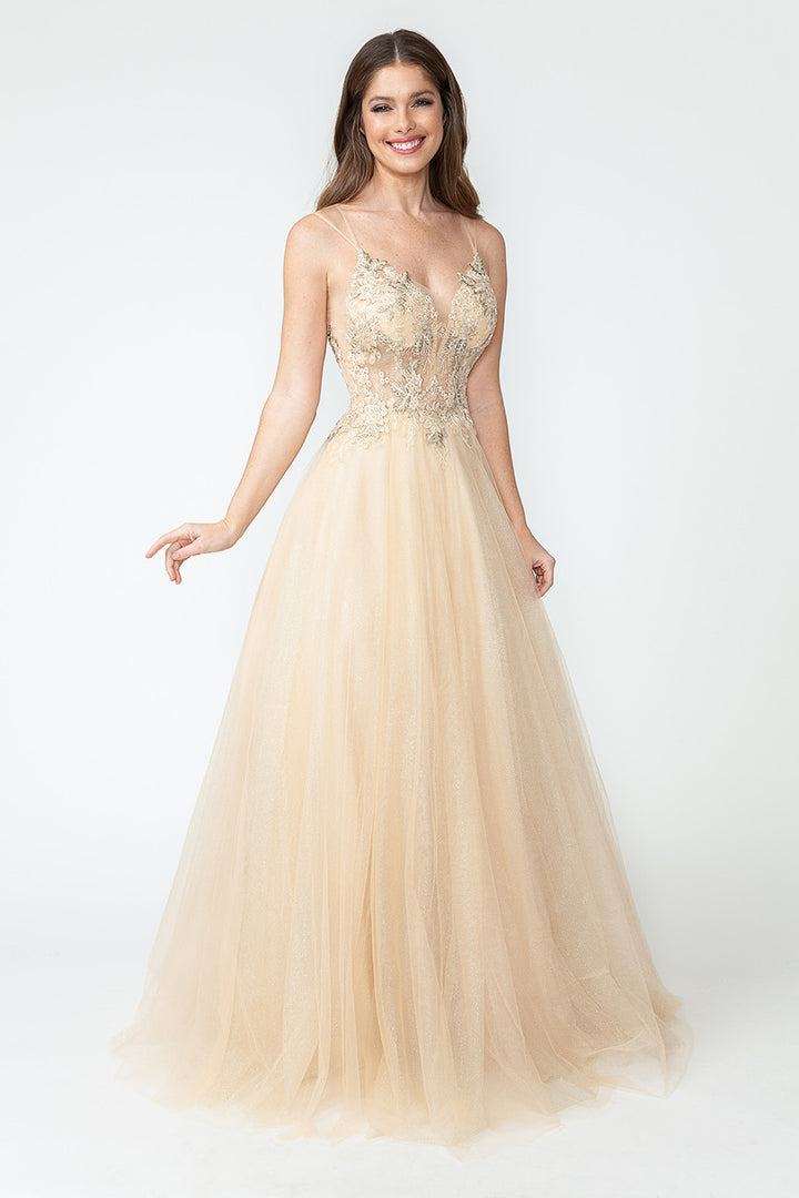 Applique Sleeveless A-line Gown by Lenovia 8182