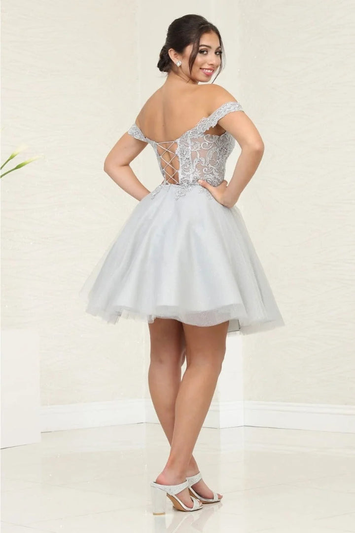 Applique Short Off Shoulder Dress by May Queen MQ2009