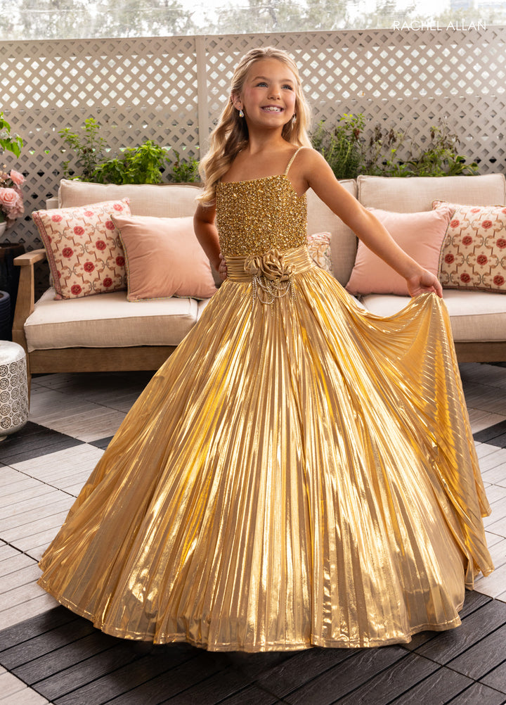 Girl's Sleeveless Metallic Gown by Rachel Allan 10277