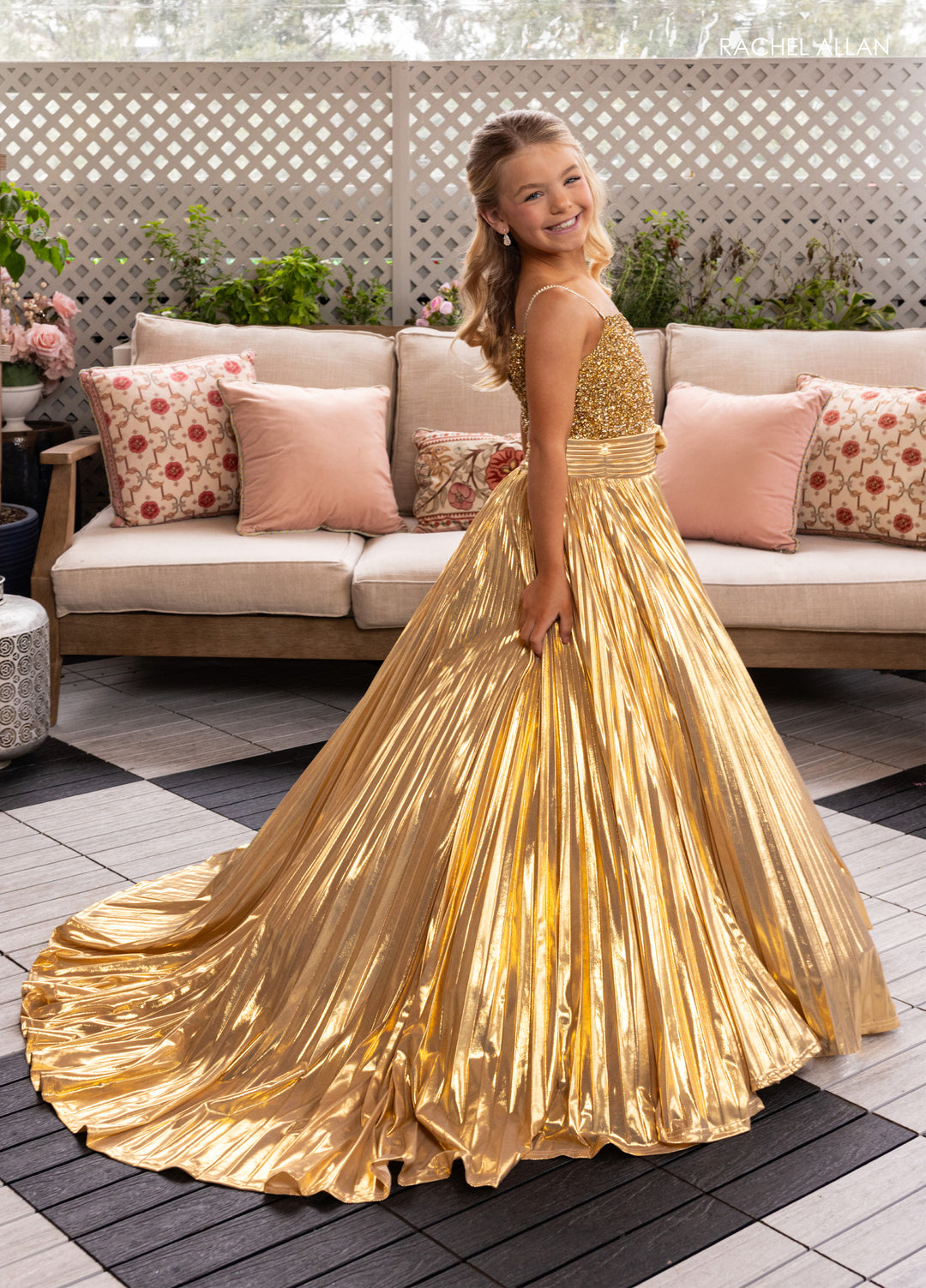Girl's Sleeveless Metallic Gown by Rachel Allan 10277