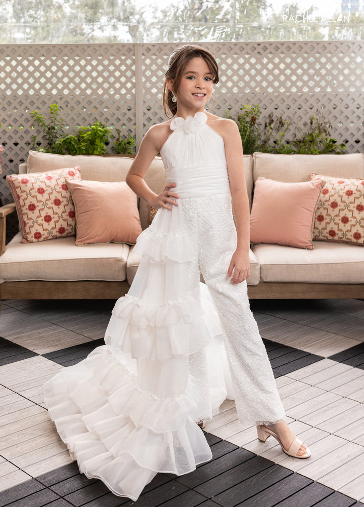 Girl's Halter Overskirt Jumpsuit by Rachel Allan 10278