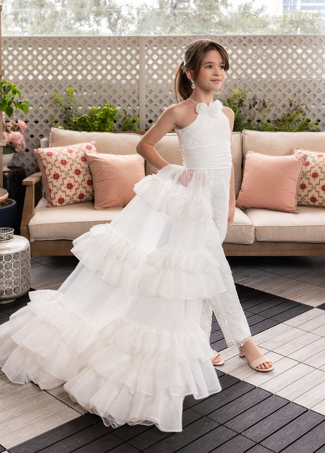 Girl's Halter Overskirt Jumpsuit by Rachel Allan 10278
