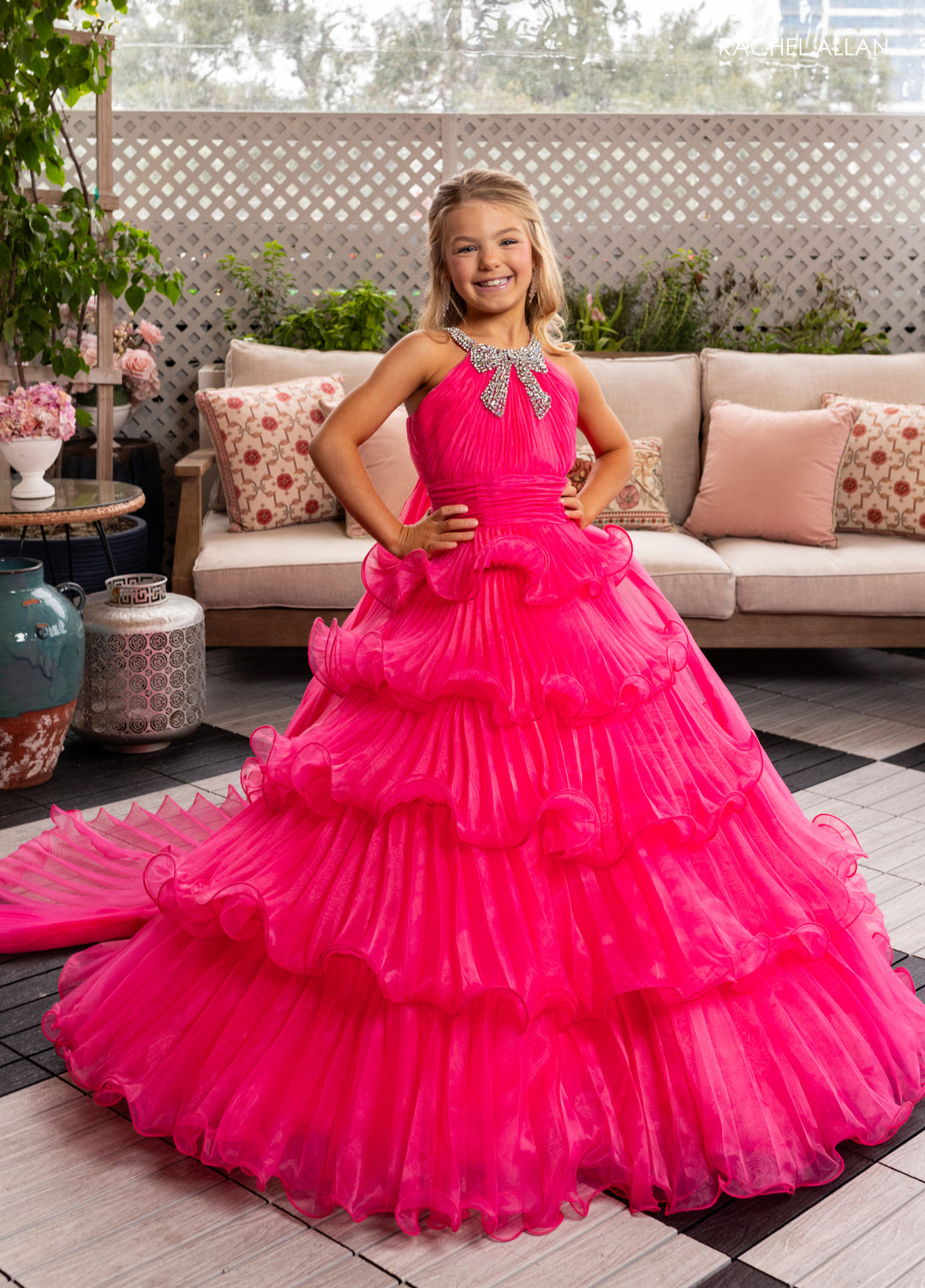 Girl's Halter Ruffled Gown by Rachel Allan 10280
