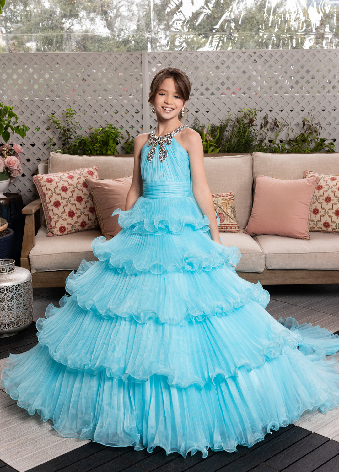 Girl's Halter Ruffled Gown by Rachel Allan 10280