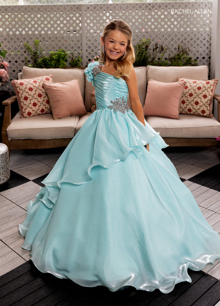 Girl's One Shoulder Layered Gown by Rachel Allan 10281