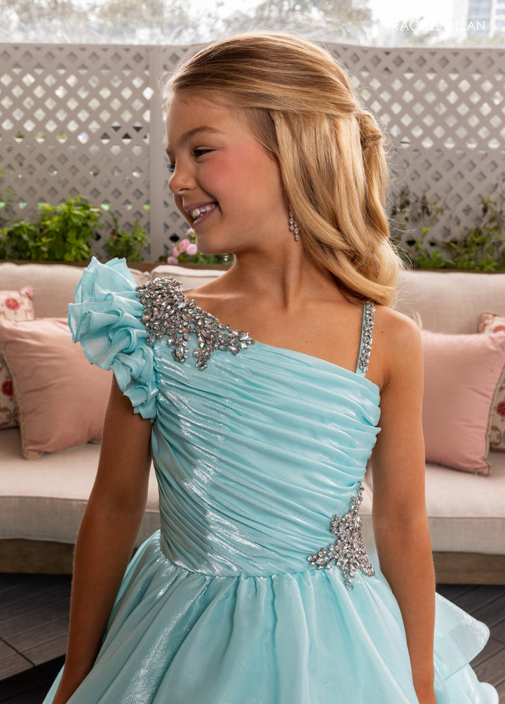 Girl's One Shoulder Layered Gown by Rachel Allan 10281
