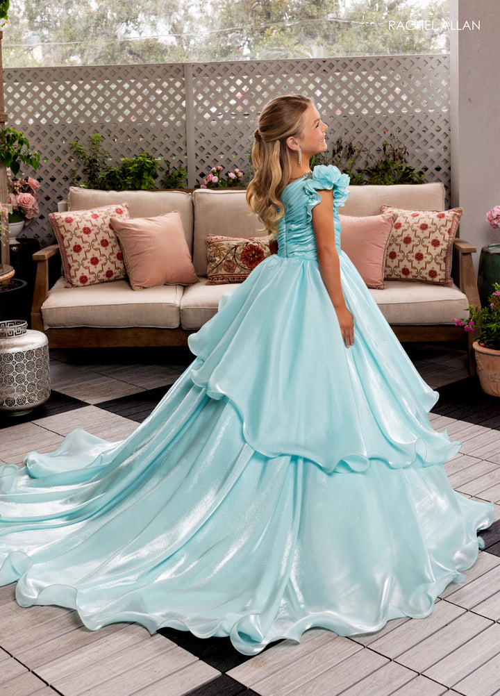 Girl's One Shoulder Layered Gown by Rachel Allan 10281