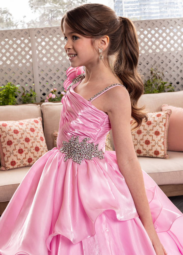 Girl's One Shoulder Layered Gown by Rachel Allan 10281