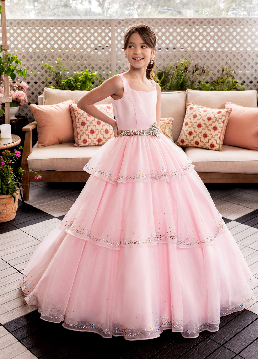 Girl's Sleeveless Tiered Gown by Rachel Allan 10283