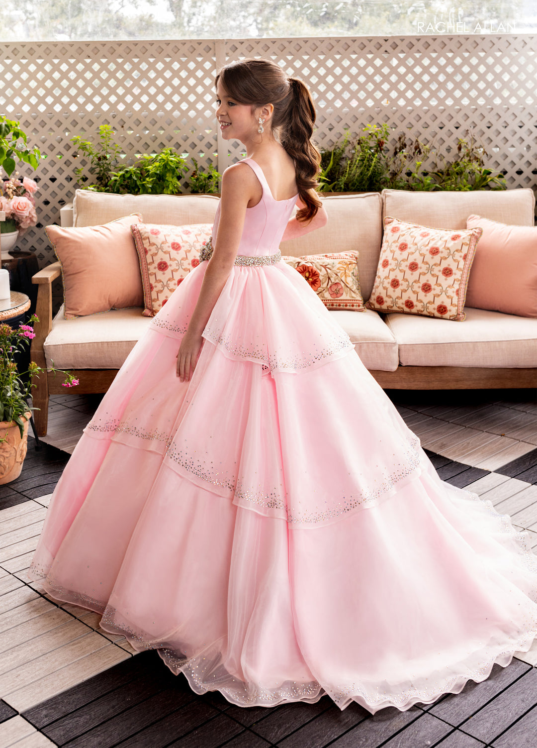 Girl's Sleeveless Tiered Gown by Rachel Allan 10283