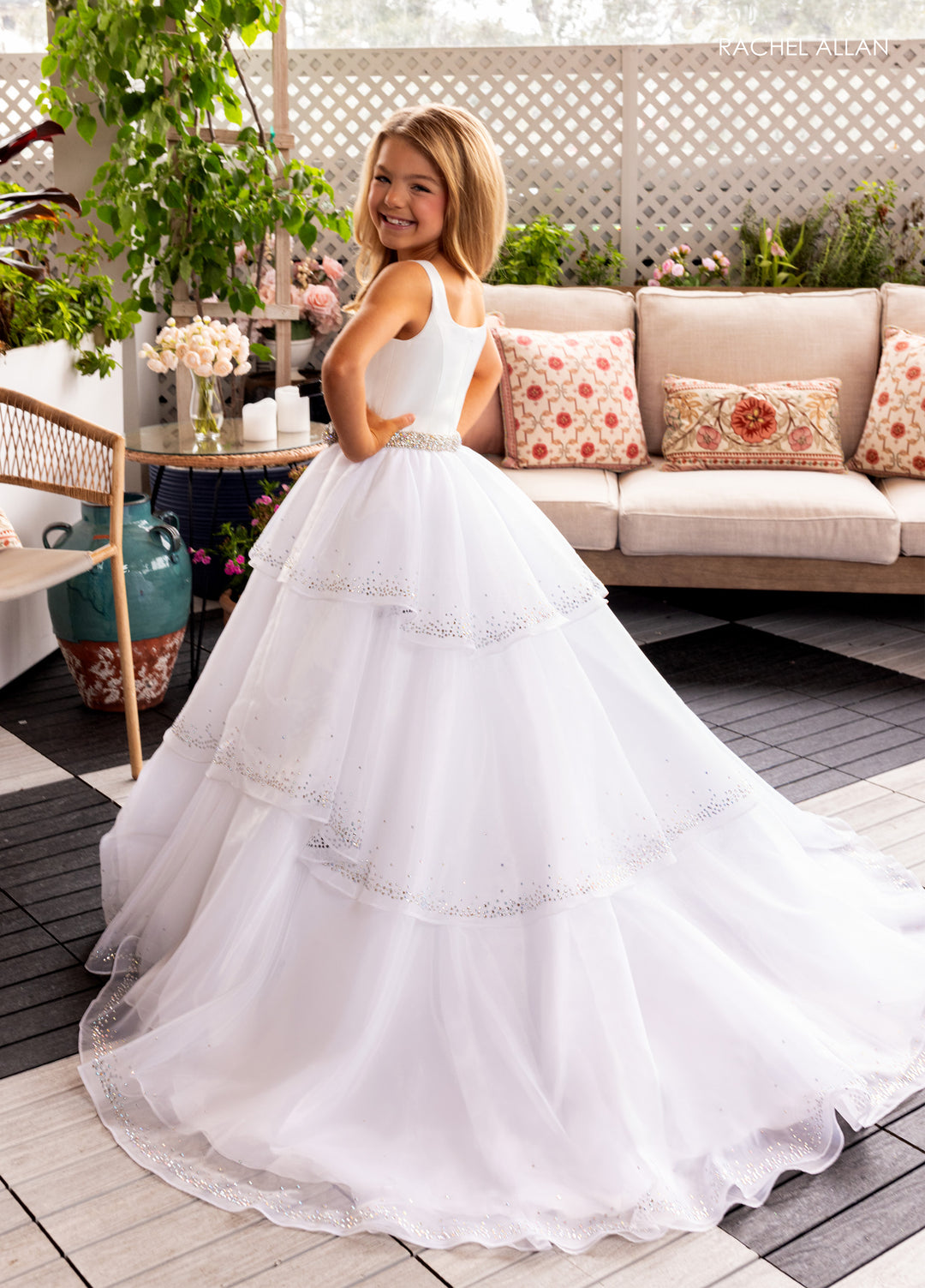 Girl's Sleeveless Tiered Gown by Rachel Allan 10283