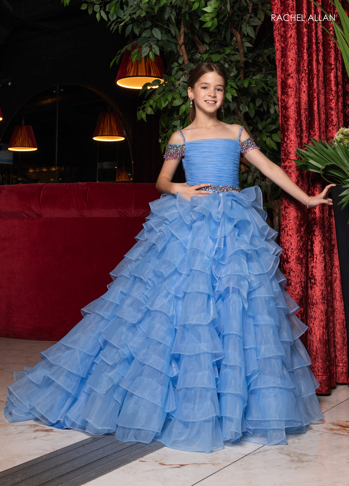 Girl's Off Shoulder Ruffled Gown by Rachel Allan 10293