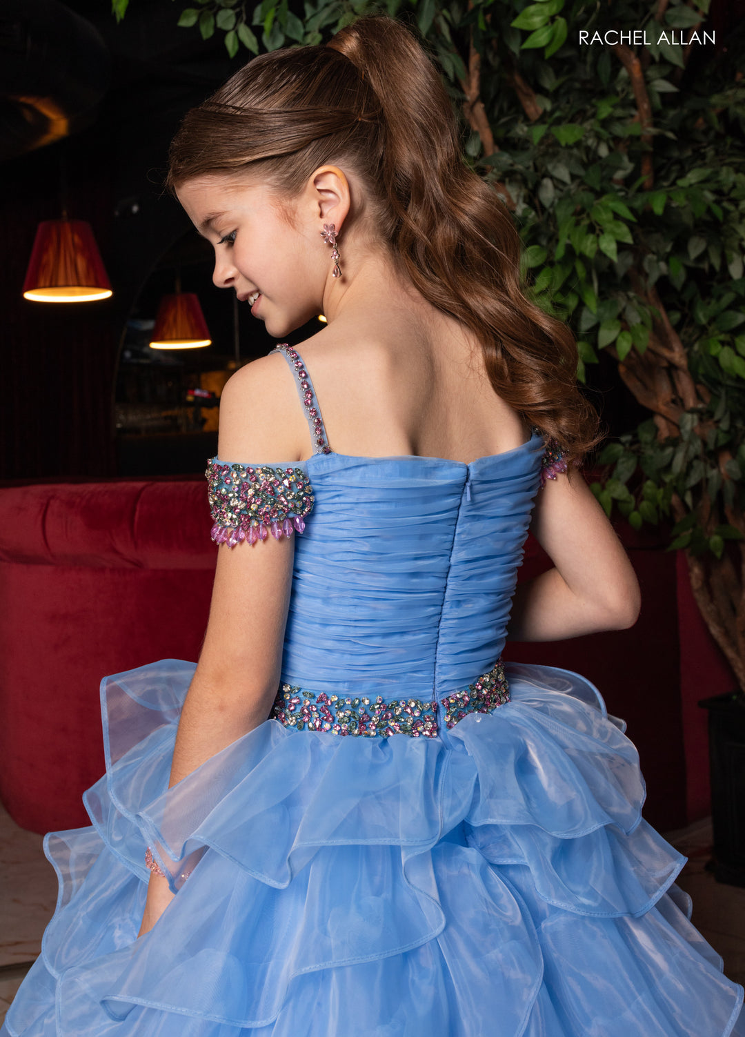 Girl's Off Shoulder Ruffled Gown by Rachel Allan 10293
