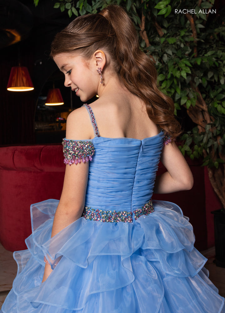 Girl's Off Shoulder Ruffled Gown by Rachel Allan 10293