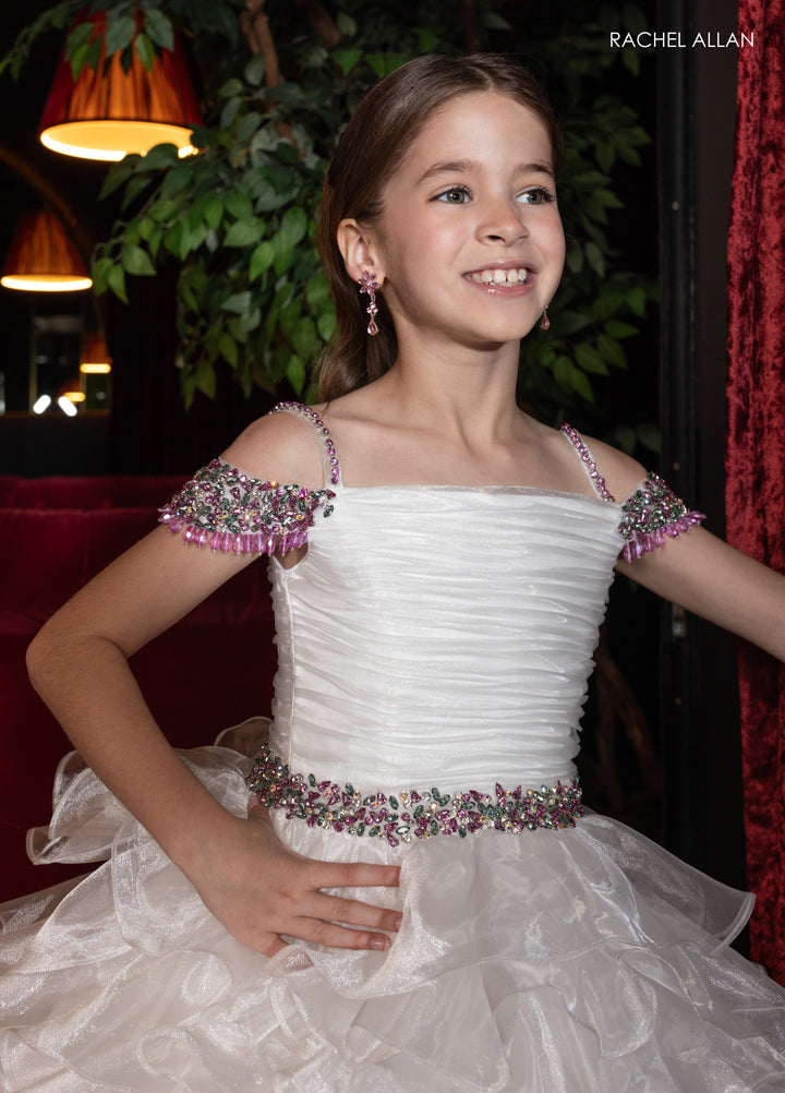 Girl's Off Shoulder Ruffled Gown by Rachel Allan 10293