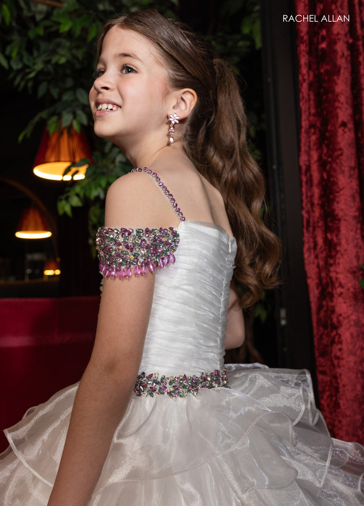 Girl's Off Shoulder Ruffled Gown by Rachel Allan 10293