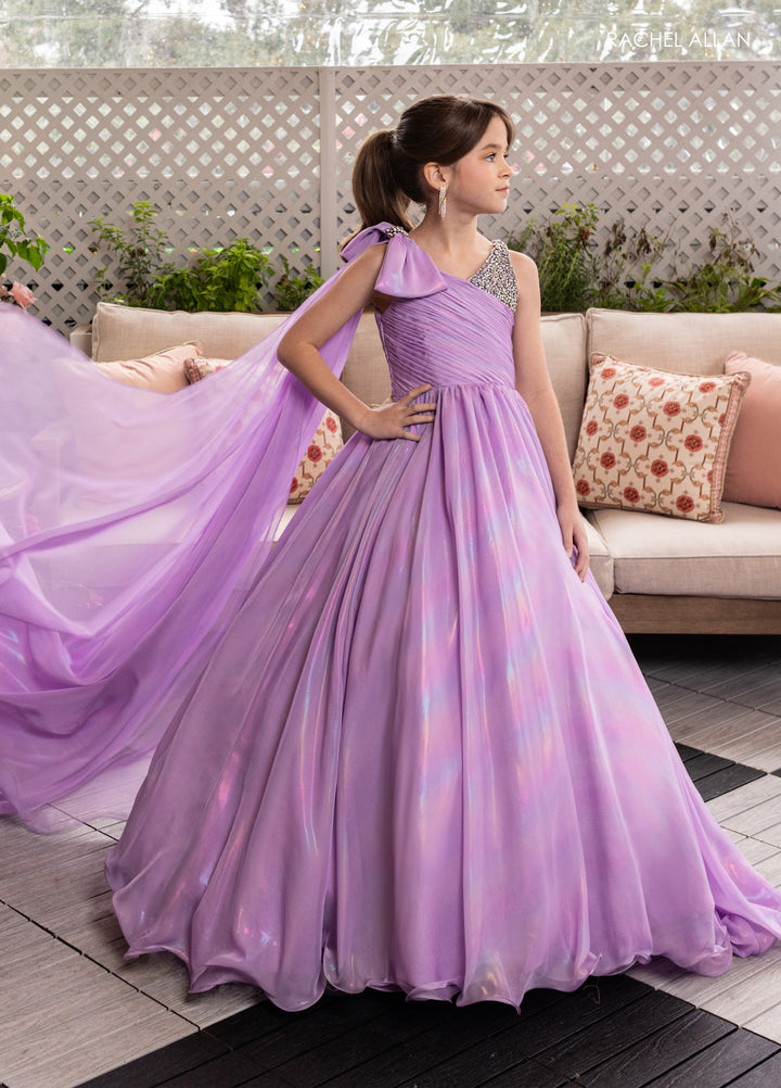 Girl's Iridescent One Shoulder Gown by Rachel Allan 10296