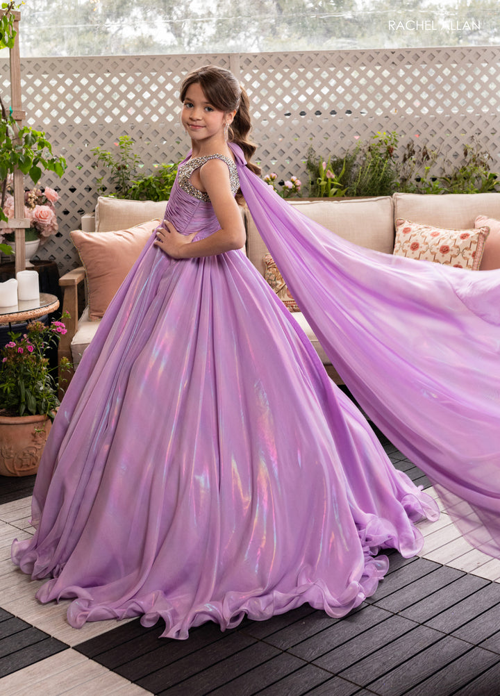 Girl's Iridescent One Shoulder Gown by Rachel Allan 10296