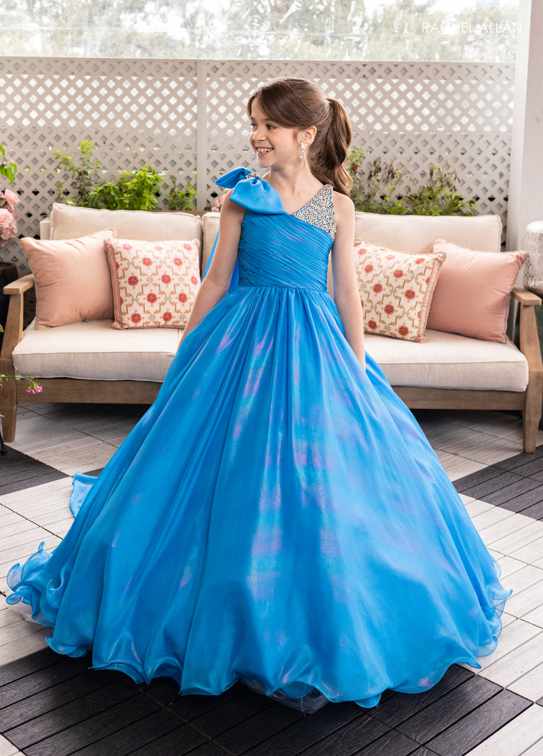 Girl's Iridescent One Shoulder Gown by Rachel Allan 10296